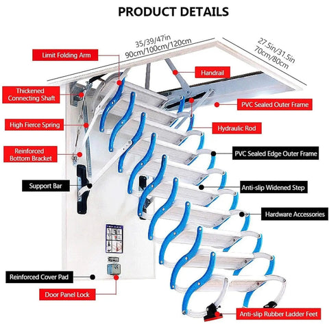 Heavy Duty Electric Attic Ladder With Wireless Remote Control And Retractable Alloy Loft Stairs Featuring Dead Simple Power Fold System with detailed product features.