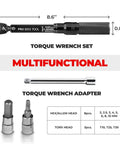 Pro Grade Bike Torque Wrench Set With 2 To 20 Nm Micro Adjustable Torque And Zero Point One Nm Precision adapter and dimensions