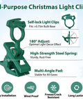 100Pcs Self Locking Heavy Duty Christmas Light Clips with multi-angle pad and steel spring for C7 C9 E12 E17 bulbs