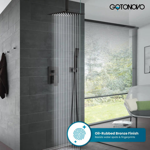 Ceiling Mount Shower System With Rain Showerhead And Handheld Sprayer, High Pressure Trim Kit, 10 Inch Oil Rubbed Bronze Showerhead