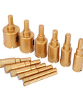 Get The Ultimate 12-Piece Hole Saw Kit With M10 Drill Bits For Ceramics Brick And Glass Plus Dry Wet Drilling Capability Using High Speed Steel Core Bits In Sizes From 6-35MM Perfect For Pros And DIYers Akin To A Total Game Changer. Gold HSS hole saw kit with M10 drill bits, assorted sizes