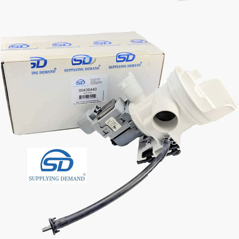 Easy Fix Washer Drain Pump Motor And Housing Replacement For Clothes Washer Grey 120V 60Hz 1.25 Amps next to box