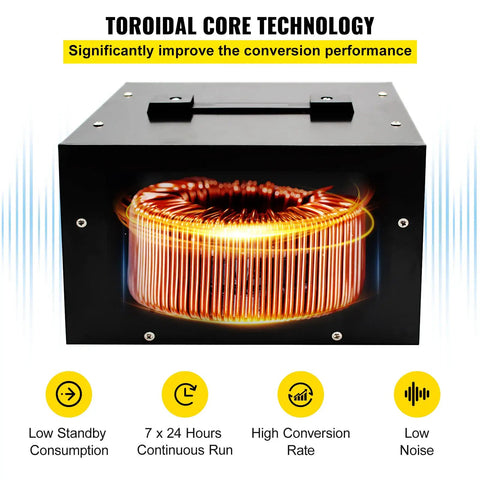 Built Tough Step Up Down Voltage Converter 2000VA to 3000VA Transformer with toroidal core technology display
