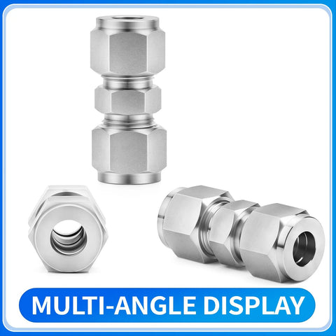 ChillWaves 304 stainless steel compression tube fittings, 1 in OD x 1 in OD, union connectors, set of 3.