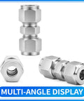 304 Stainless Steel Compression Tube Fitting 1 8th In OD To 1 8th In OD Union Connector 5 Pack corrosion resistant plumbing gas use