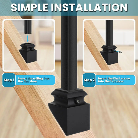 Installation steps for Slant Shoe With Screw For Half Inch Square Balusters Satin Black Aluminum Baluster Shoes Set Of 10