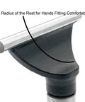 Top Shelf Heavy Duty Wood Lathe Tool Rest With Six Inch Hardened Steel Bearing Bar showing radius for comfortable hand placement.