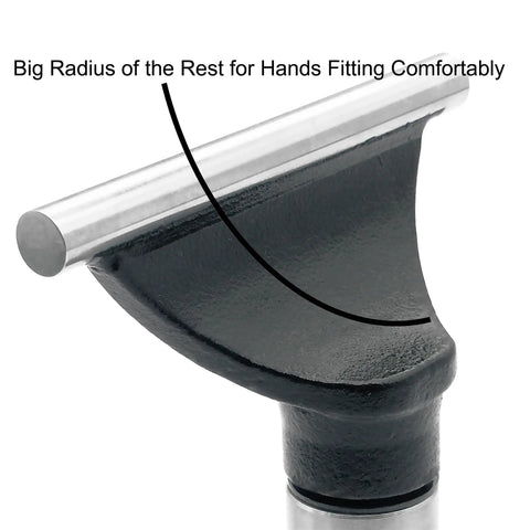 Top Shelf Heavy Duty Wood Lathe Tool Rest With Six Inch Hardened Steel Bearing Bar showing radius for comfortable hand placement.