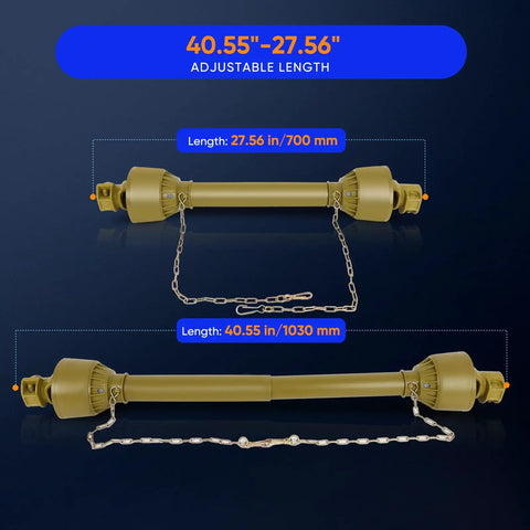 Beefed Up Pto Shaft Spanning 27.5 To 40.55 Inches With 6x6 Spline Ends, adjustable length for Bush Hog mowers.