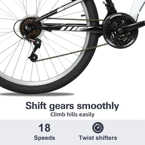 Rear wheel and gears of 27.5 Inch Mountain Bike For Adults With Dual Suspension And 18 Speeds, Trail-Ready All Terrain MTB For Men And Women.
