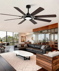 Large Ceiling Fan with Light in modern living room, 8 blades, black finish, providing stylish airflow and illumination.