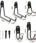 Heavy Duty Steel Garage Hooks Pack Of 10 For Organizing Power Tools Ladders Bikes And Bulk Gear With Ultra Secure Hold And Easy Wall Mount Storage System shown in various sizes with screws and wall plugs