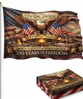 All American Double Sided 3-Ply 3x5 Ft Patriotic Flag With Betsy Ross 13 Star Vintage Design, eagle and 250 years emblem