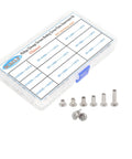 Top Tier 120 Piece Chicago Screw Binding Post Assortment Kit Featuring 304 Stainless Steel Leather Hardware Fasteners displayed in clear case.