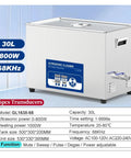 Badass Ultrasonic Cleaner With 800 Watt Muscle And Digital Timer Cycling Frequencies To Squash Stubborn Grime On Lab Gear Car Parts Jewelry And Eyeglasses In Steel Tank, 30L, 68kHz frequency.