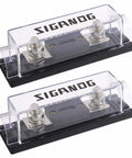 Heavy Duty 300 Amp ANL Fuse Holder Plus Fuse Block Set With Real 300A Fuses For 0 2 4 Gauge Car Audio Subs Trucks And Trailers featuring dual see-through design.