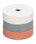 Stack of three 3 inch round grinding wheels for buffing and grinding fits standard bench grinders abrasive stone daily use