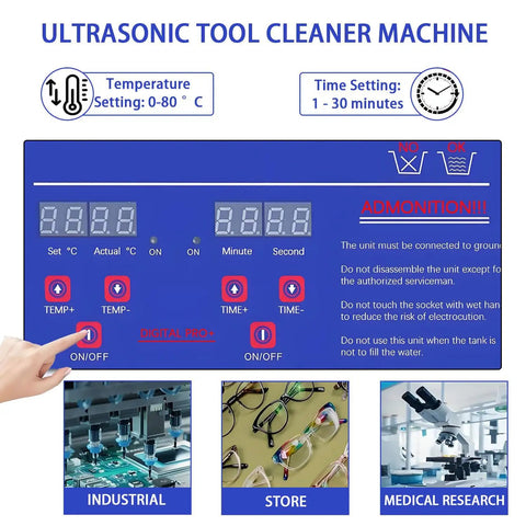 Kick It Clean With This Badass 4.5L Professional Ultrasonic Cleaner Featuring A Digital Timer And Heater At 40Khz control panel with temperature and time settings for cleaning tools.