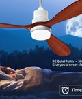 52 Inch Ceiling Fan With Lights Remote Control Quiet Reversible DC Motor Outdoor Patio Fan in bedroom at night