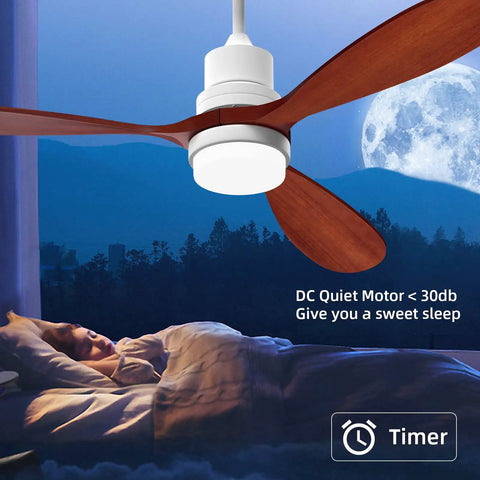 52 Inch Ceiling Fan With Lights Remote Control Quiet Reversible DC Motor Outdoor Patio Fan in bedroom at night
