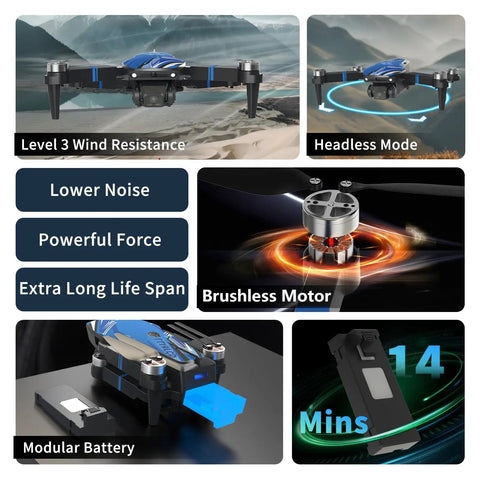 Foldable RC Mini Quadcopter With FPV HD Camera And 90 Degree Adjustable Lens Live Video Brushless Motors 270 Degree Obstacle Avoidance
