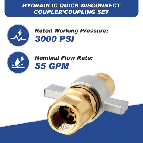 heavy-duty hydraulic quick disconnect 3000 PSI, 55 GPM brass coupler