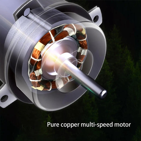 Close-up of pure copper multi-speed motor inside Portable Evaporative Swamp Cooler With Three Speed Settings And Nine Hour Timer.