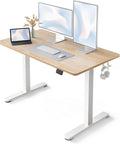 Fezibo Electric Height Adjustable Standing Desk 48 X 24 Inches Sit Stand Workstation With Solid Maple Finish Quiet Motor For Home Office Ergonomic Computer Desk with dual monitors
