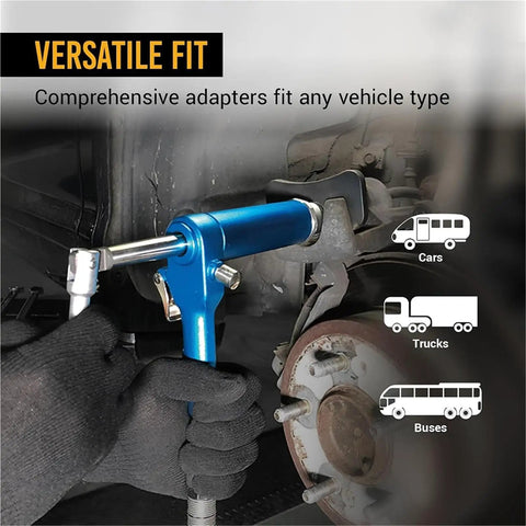 Mechanic using Rear Drum Brake Caliper Service Tool Set With Pneumatic Piston Pad Compressor For Cars And Trucks