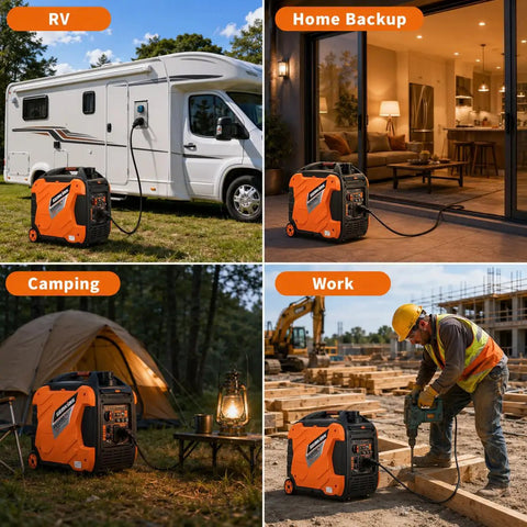 Portable Inverter Generator 4500W Gas Powered Pure Sine Wave For Camping And RV used for RV, home backup, camping, and work.