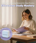 YhomU Portable Mini Label Maker Machine With Wireless Thermal Printing For Ios And Android Phones on wooden desk with student organizing notes.