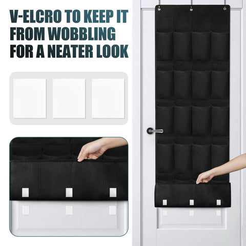 Heavy Duty Over The Door Shoe Organizer With 24 Spacious Pockets And Reinforced Seams For Closet Storage Holds Up To 40 Pounds, V-elcro for stability.