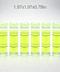 6Pcs Small Cylindrical Bubble Level Vials 10X35Mm Pmma Mini in bright yellow, showcasing precision level markings.
