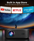 4K Projector With WiFi And Bluetooth, 3000 ANSI Lumens, Outdoor Movie Night Ready, Smart Home Theater displaying streaming apps