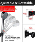 Adjustable All Metal Brass Handheld Shower Wand Bracket With Adhesive Wall Mount, black finish, showing 360° rotation.