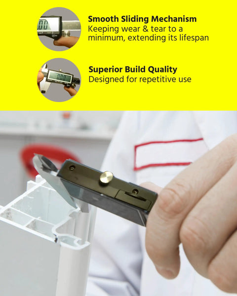 Using Big Read Digital Caliper 0 To 6 Inches With Inch Metric Fractions Display Stainless Steel Body on a plastic object in workshop