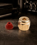 Heavy Duty Simhoa Stage Fog Machine Nozzle Replacement Fitting With Brass Hex Body Threaded Connector And Cap For Epic Nightclubs And Party Event Setups, brass hex connector and red cap.