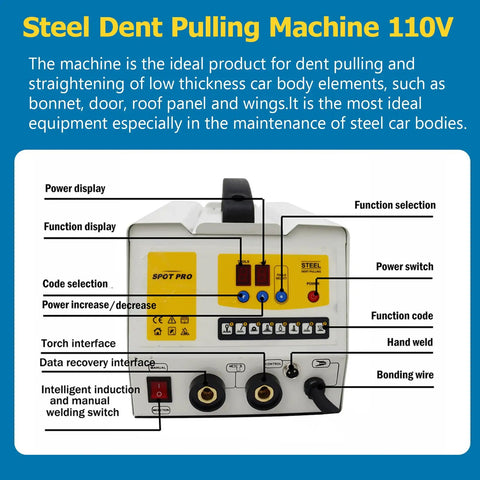 Front panel of Beefy Steel And Aluminum Dent Pulling Machine With 110V Spot Welding Stud Welder Dent Repair Kit showing controls