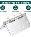 Top Shelf Heavy Duty 304 Stainless Steel Door Hinges 3 Pack 4x4 Inch showing squeak-free ball bearing for smooth operations.