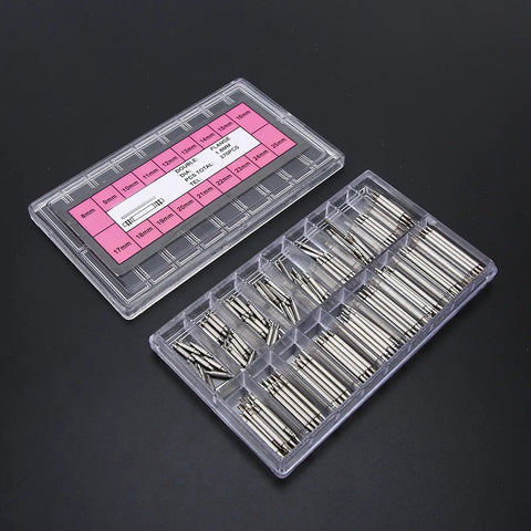 Stainless Steel Watch Band Spring Bars And Link Pins Kit 270 pieces, 1.8mm replacement pins with 8mm to 25mm length options in case.