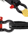Six Piece Five Eighths Inch D Ring Shackles Heavy Duty Screw Pin Clevis For Towing And Off Road Recovery, black and red shackle with strap