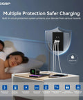 USB Outlet With USB C Port 15 Amp Easy Install Wall Receptacle Tamper Resistant USB Outlets 10 Pack With Wall Plate Included Gray Electric Duplex Socket For Home Office And DIY Projects providing safe charging next to sleeping couple.