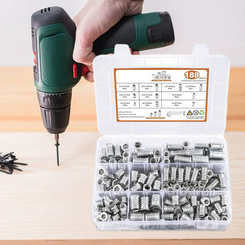 Premium Quality Heavy Duty Threaded Inserts For Wood With Precision Pre Drilled Socket Connectors and Hex Wrench Fasteners in storage box