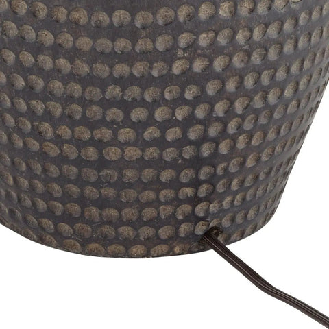 Close-up of dark brown textured dot jug base, resin material for Textured Dot Jug Table Lamp With Dark Brown Finish Cast Resin.
