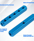4 Pack Aluminum Pneumatic Manifold Block With 2 Inlets And 5 Outlets, corrosion-resistant, durable blue aluminum block