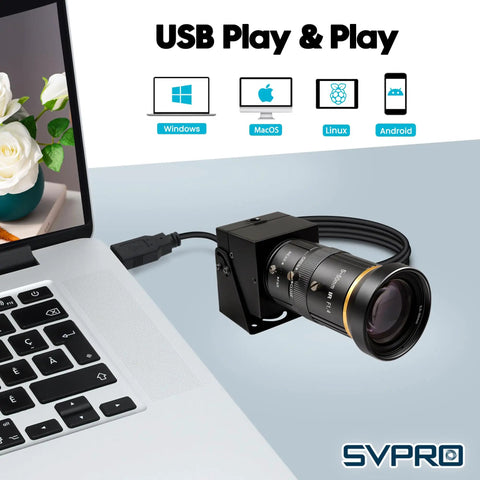 5MP USB Camera With 5 To 50 Millimeter Telephoto Lens 10X Optical Zoom connected to laptop
