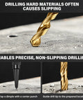Drilling demonstration showing Top Shelf Four Piece Nail And Center Punch Set With Crisp Size Etchings For 1 32 1 16 3 32 And 1 8 Inches Hardened Cr V Steel.