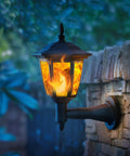 Four Pack Solar Flame Wall Lanterns Outdoor Lights Solar Powered No Wiring Needed Sconce LED Flickering Flame auto on off