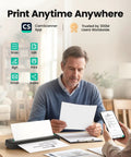 Super Slick Portable Wireless Thermal Printer Zero Hassle 300 Dpi Resolution Prints On Phones And Laptops Big Time Travel Essential For Quick Documents Anywhere In Matte Black Layout on a desk.