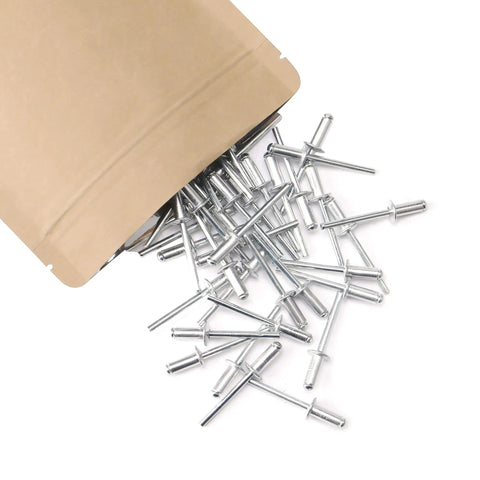 100 Pack Aluminum Blind Rivets One Quarter Inch Diameter By Three Quarter Inch Length Silver Pop Rivets spilling from package